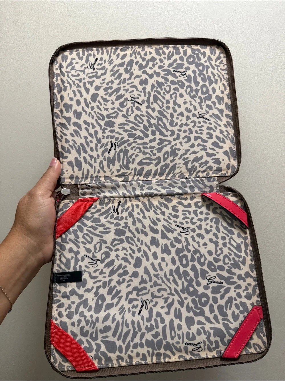 GUESS Brown Tablet Folio with Red Logo Accent